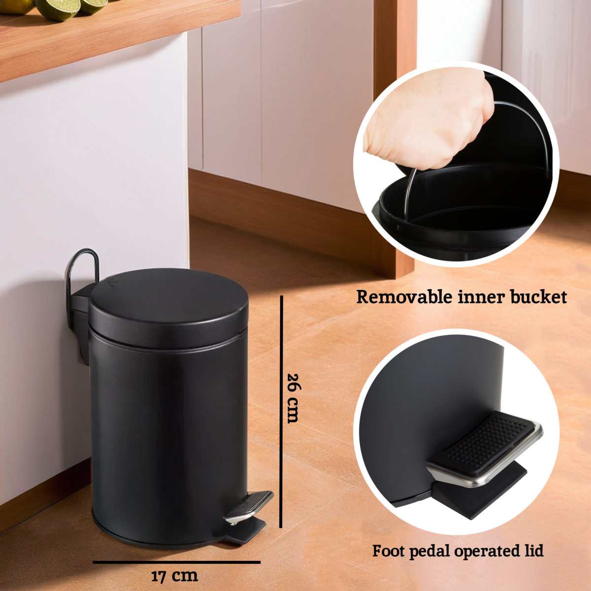Parker Black 3 Litre Pedal Bin