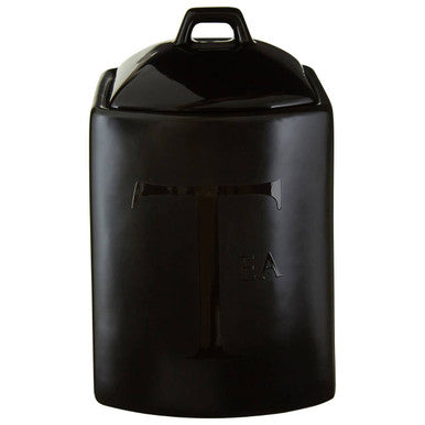 Black Text Stoneware Tea Canister