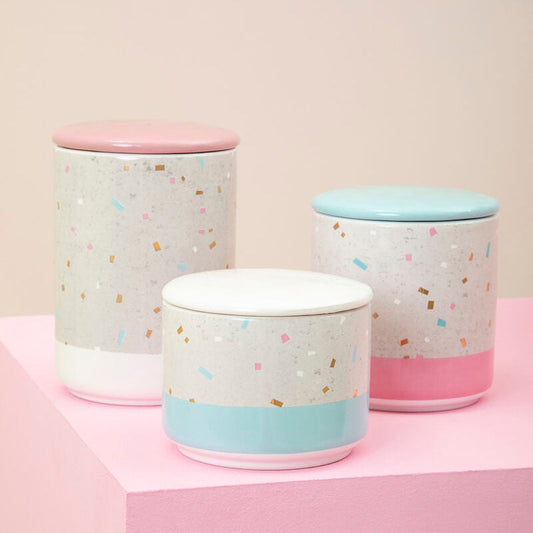 Lozica Medium Fine Earthenware Grey Pink Storage Canister