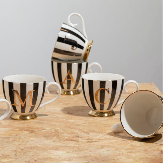 Duchess Black and White Monogram Mug, K