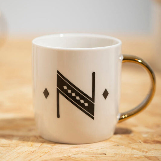 Diamond Deco White Monogram Mug, N