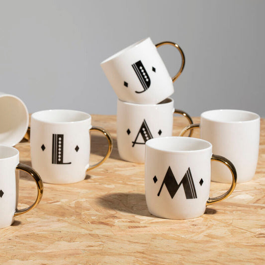 Diamond Deco White Monogram Mug, S