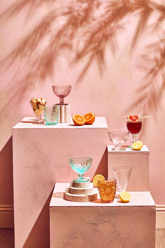 Fleur Set Of Four Pink and Blue Glass Tumblers