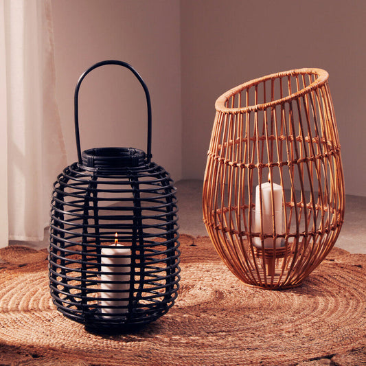 Mataram Tall Black Natural Rattan Lantern