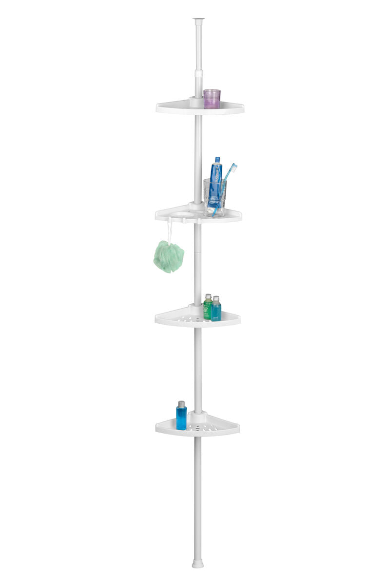 Linnea 4 Tier Spring Mount White Corner Shelf Unit