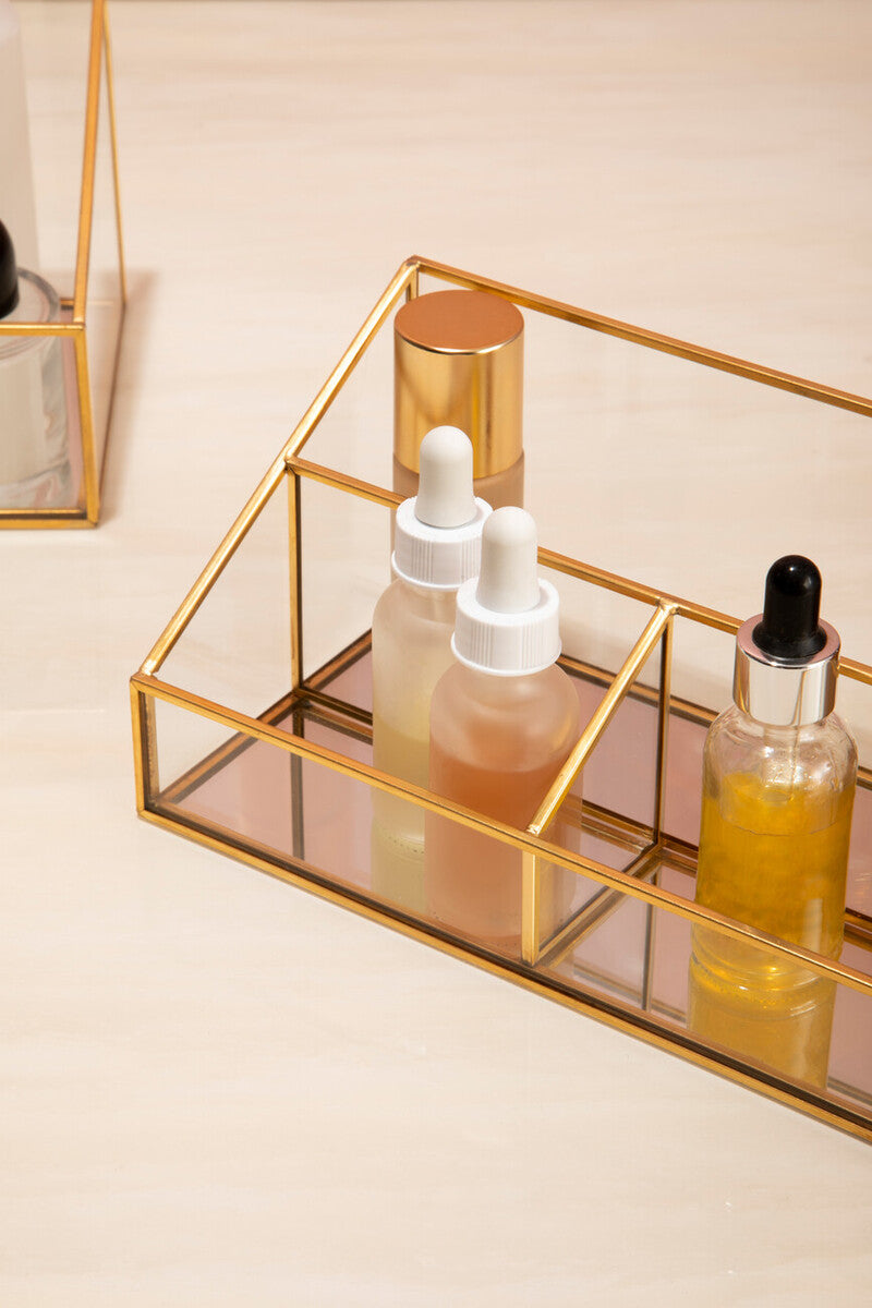 Beauty Glass Makeup Organiser With 3 Compartments