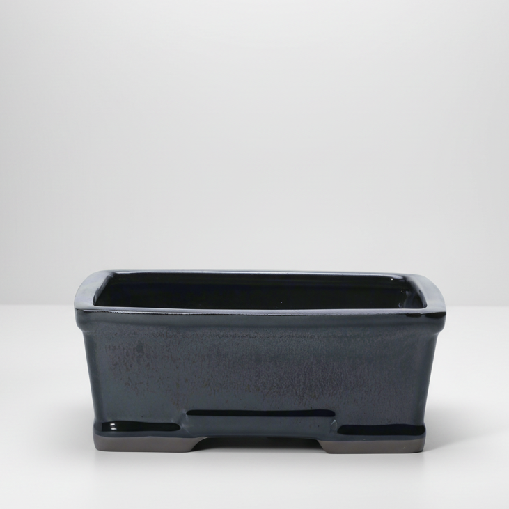 18cm Glazed Bonsai Pot | Rectangle | 18cm x 14cm x 6cm | Black