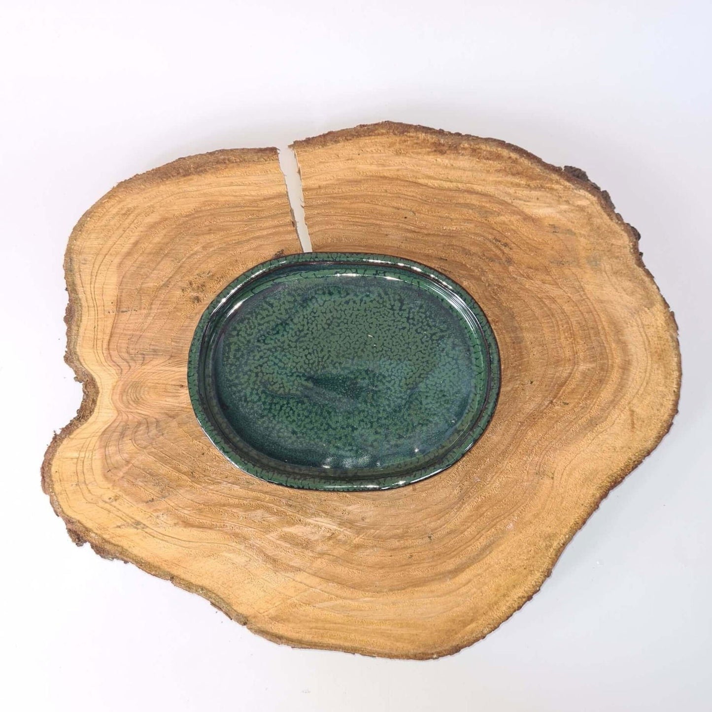 18cm Glazed Drip Tray | Oval | Dark Green