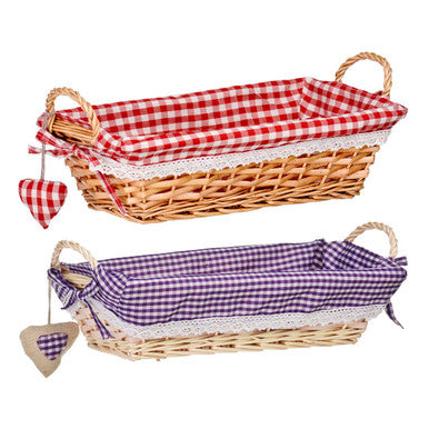 Orla Purple Gingham Lining Large Rectangular Willow Bread Basket