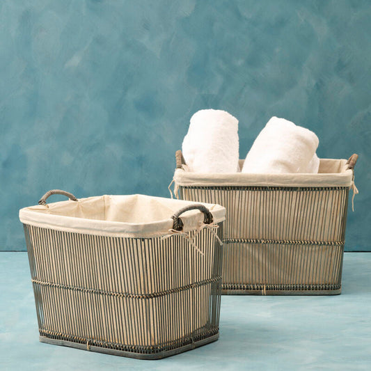 Ezell Washed Grey Rattan and Bamboo Set Of 2 Storage Baskets