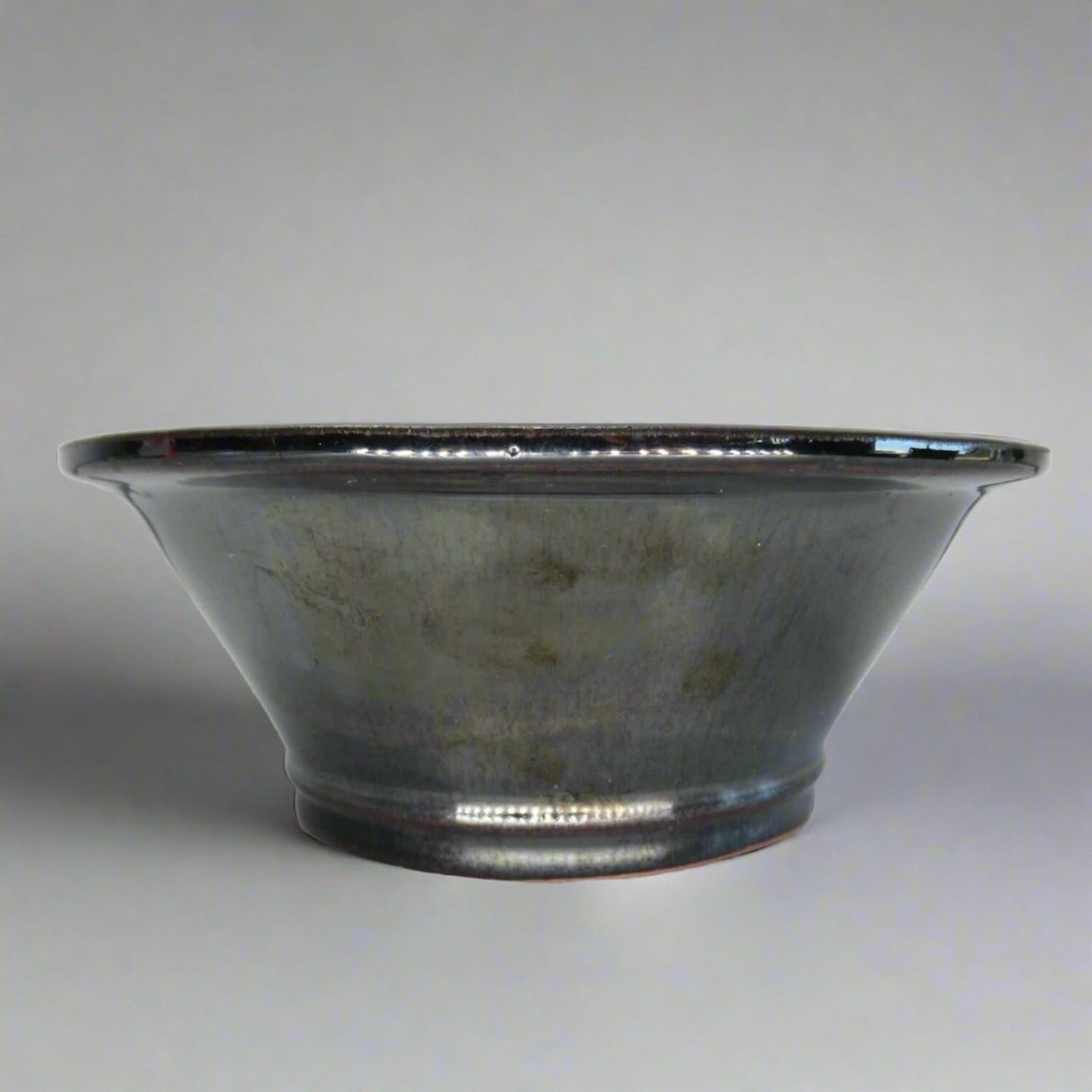 21cm Glazed Bonsai Pot | Round | 21cm x 9cm | Black / Silver