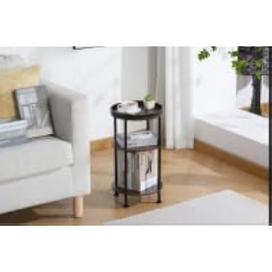 YEAKOO Nordic End Table, 3-Tier 30cm Round Side Table with Storage Shelf Edge Protection Tray, Sturdy Metal Frame Coffee Table Bedside Table for Living Room Bedroom Small Spaces/Black