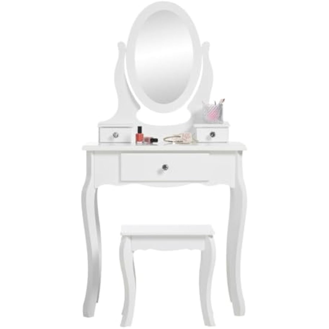 Runesol Girls Dressing Table (Age 8-13yrs) with Mirror and Stool, Children's White Wooden Make up Dresser, Kids Vanity Table, Childs Dressing table, Dressing Table Set for a Kid