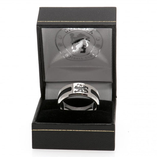 Chelsea FC Large Black Inlay Ring with Engraved Lion