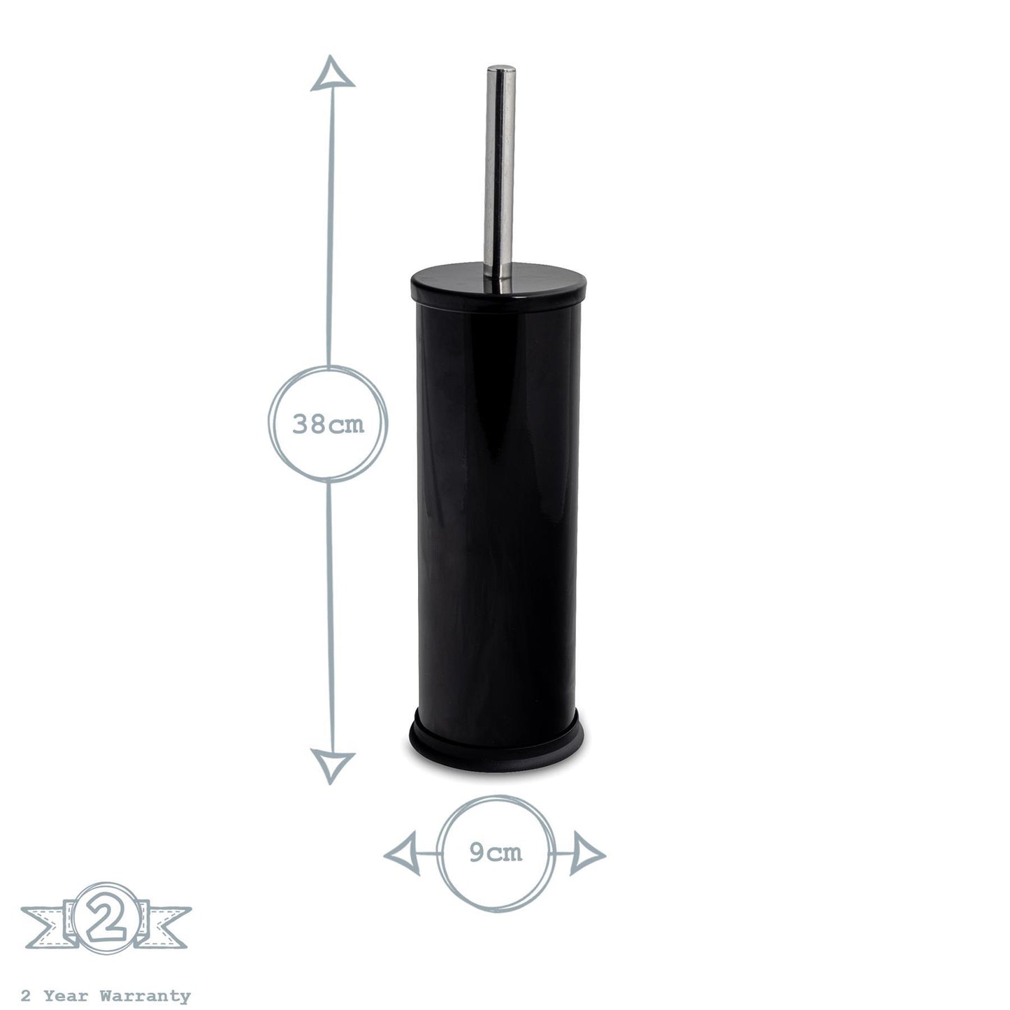 Black Round Stainless Steel Toilet Brush & Holder