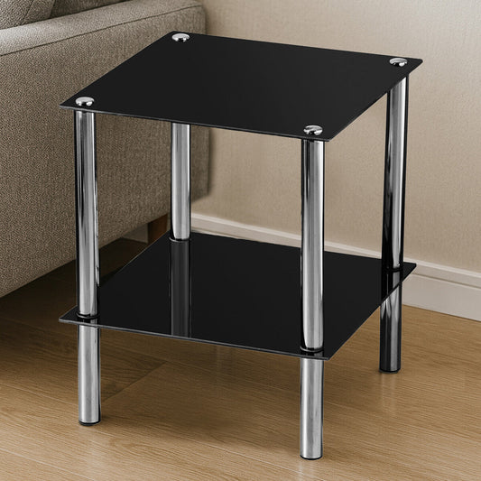 Adam 2 Tier Black Glass End Table