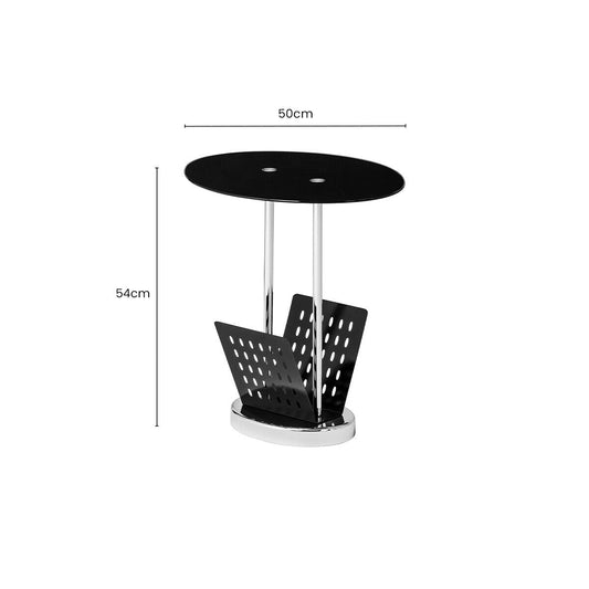 Adam Black Glass Side Table with Magazine Rack