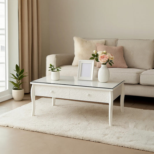 Chamonix White Coffee Table with Drawers