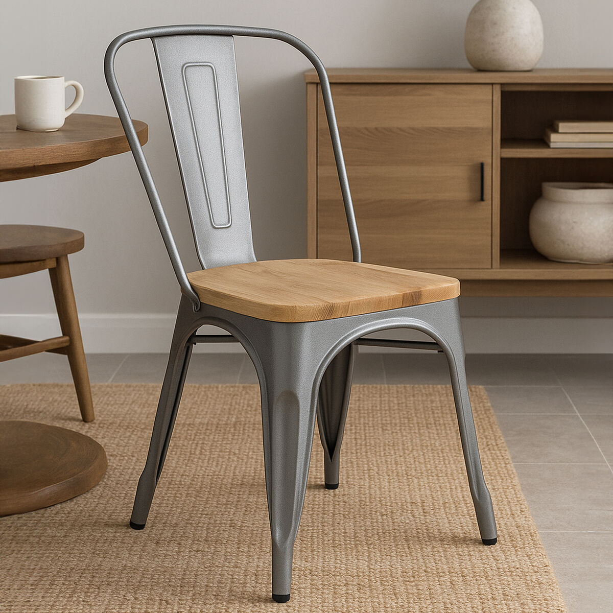 Aldgate Silver Chair in Powder Coated Metal and Wood