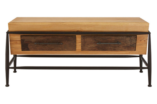 Natural and Brown Wooden Coffee Table with Metal Legs | New Foundry