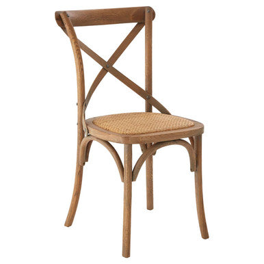 Grey Oak Wood and Rattan Cross Back Dining Chair | Lyon