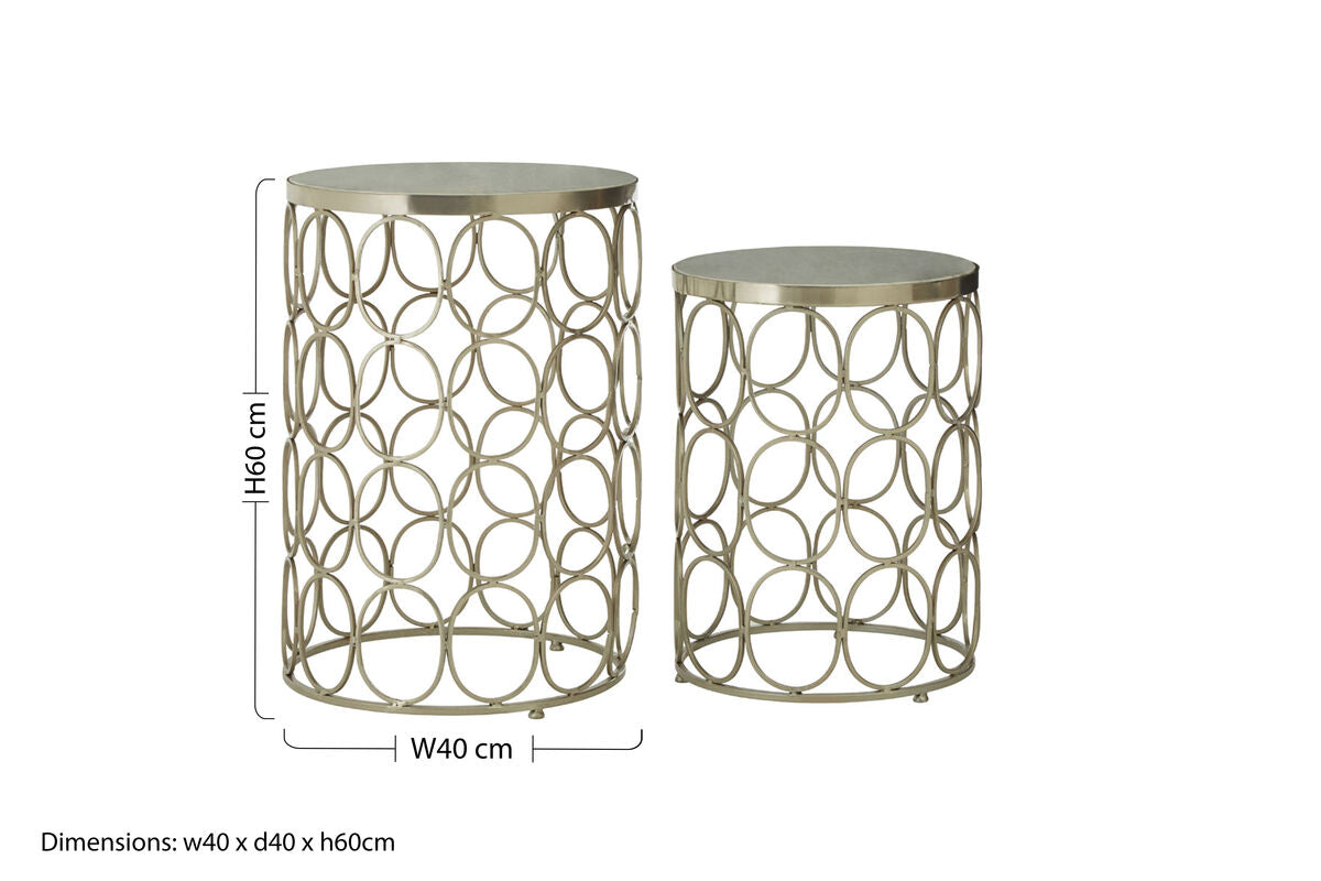 Templar Marble and Nickel Finish Set of 2 Side Tables