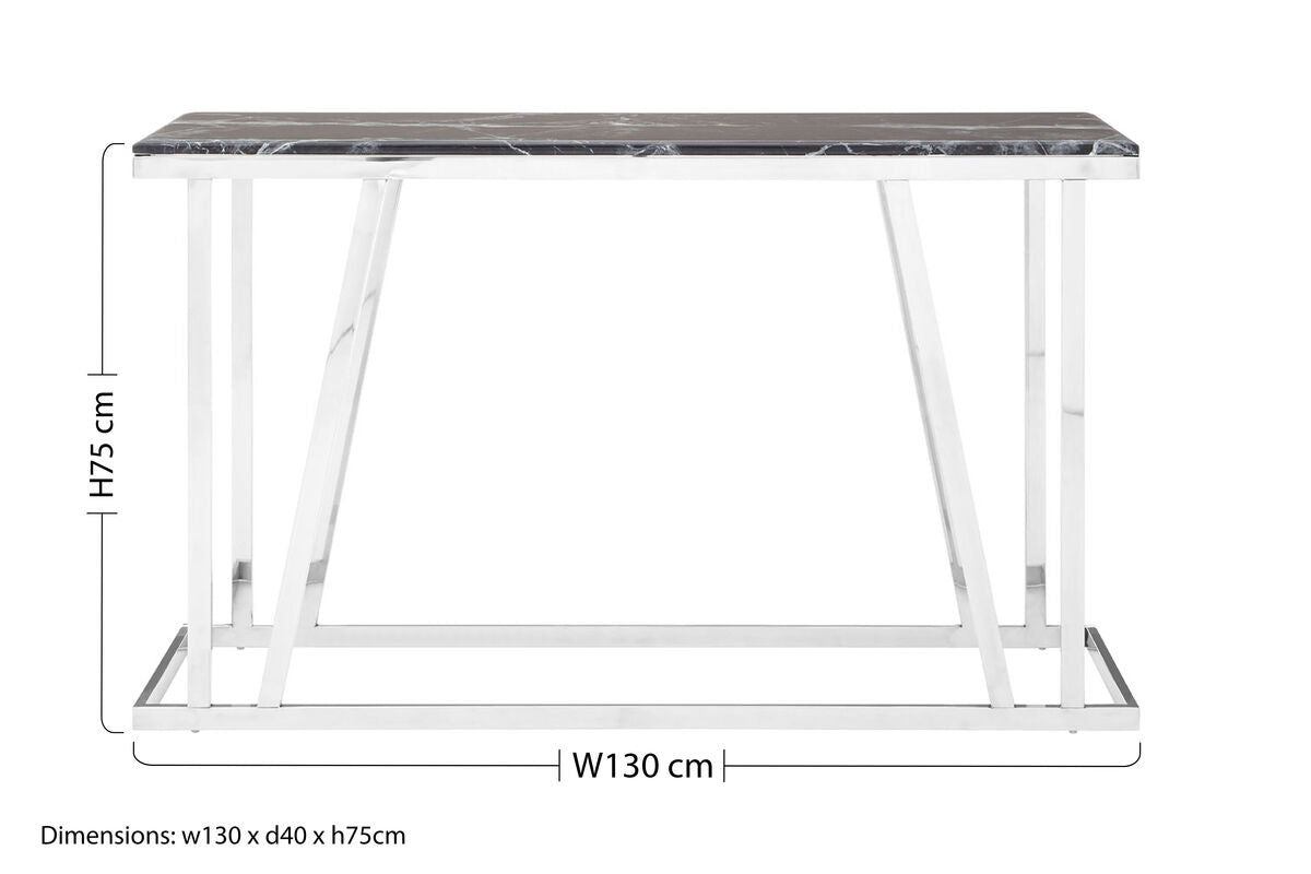 Ackley Silver Console Table With Black Marble Top