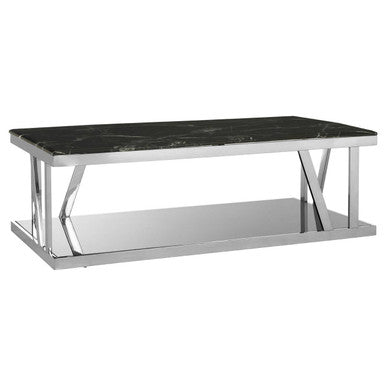 Ackley Silver Coffee Table With Marble Top