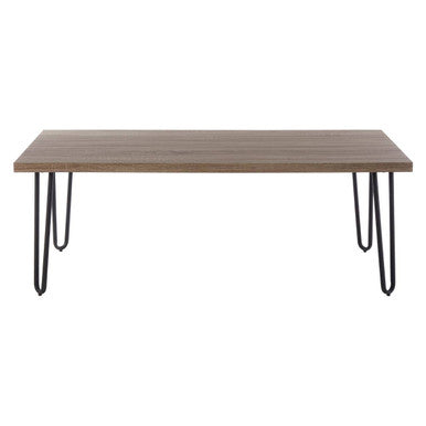 Natural Wood Effect Veneer Coffee Table with Black Metal Hairpin Legs | Borough