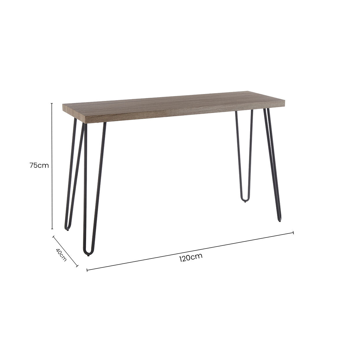 Natural Veneer Wooden Top Console Table with Hairpin Metal Legs | Borough