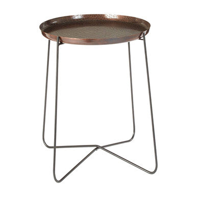 Hege Crocodile Texture Copper Finish and Black Round Side Table