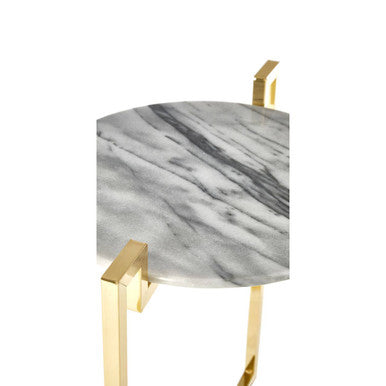 Cibal White Marble Side Table With Warm Gold Base