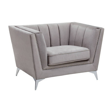 Hansa Grey Velvet Chair with Chrome Metal Legs