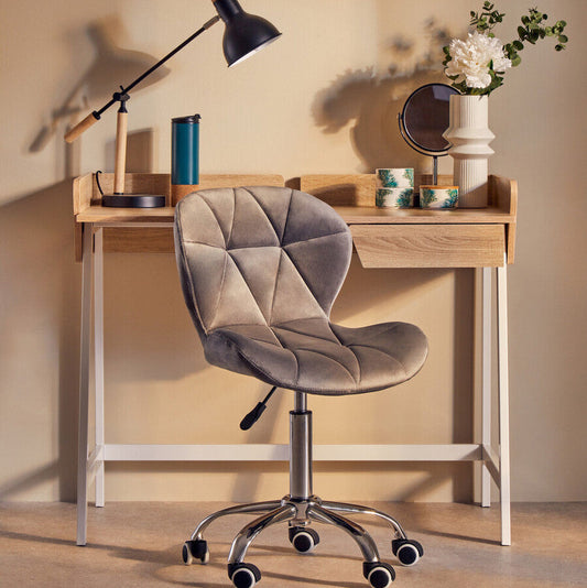 Franki Grey Velvet Quilted Home Office Chair