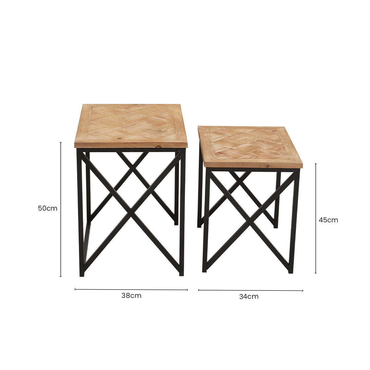 Kickford Parquet Fir Wood Set Of Two Nesting Tables