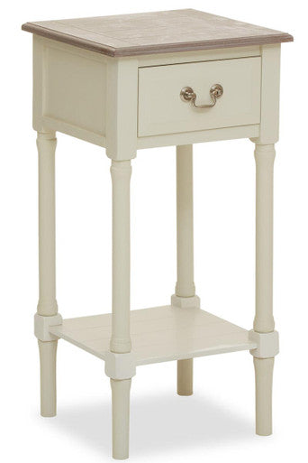 Natural Wood Frame and White 1 Drawer Pine Wood Side Table with Lower Storage Shelf, Heritage