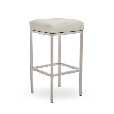 Baina White Leather Effect Bar Stool with Chrome Finish Legs