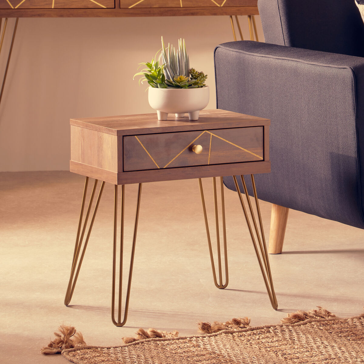 Flori 1 Drawer Draw Side Table with Hairpin Legs