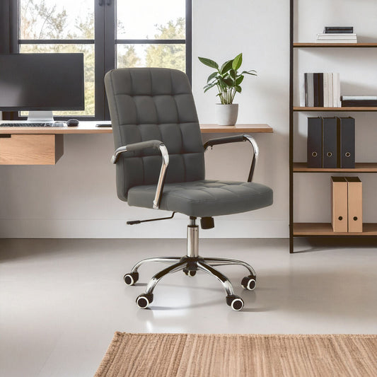 Brent Grey Leather Effect And Chrome Home Office Chair