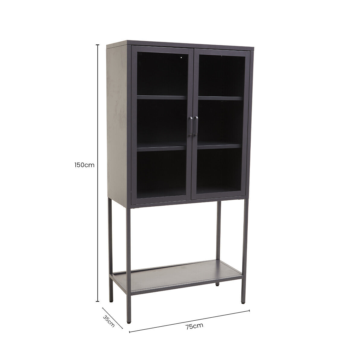 Acier Two Door Grey Metal Cabinet With Glass Doors