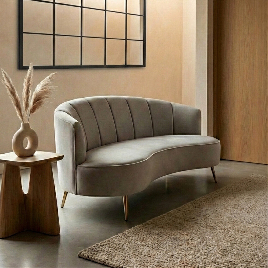 Hasna Three Seat Grey Velvet Sofa