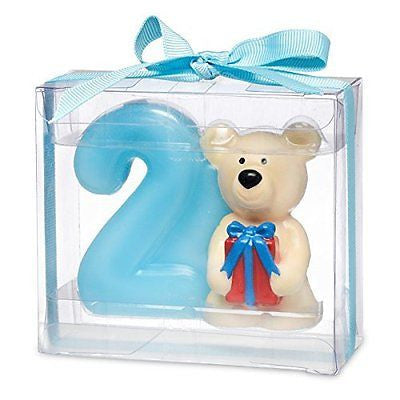 Teddy bear with number 2. 80 x 35 x 70mm. Blue