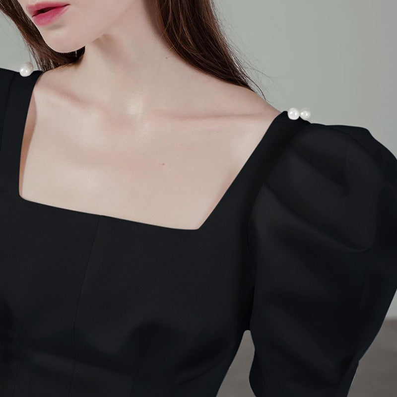 Elegant Black Square Neck Dress
