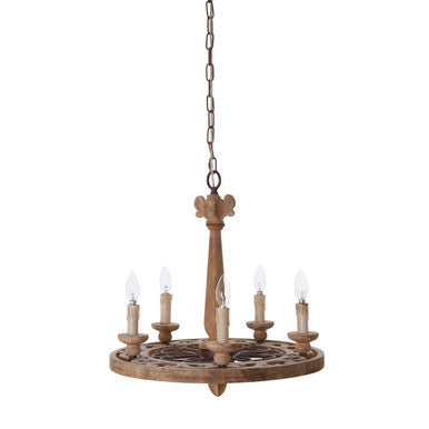 5 Arm Oak Wood Chandelier | Paxton