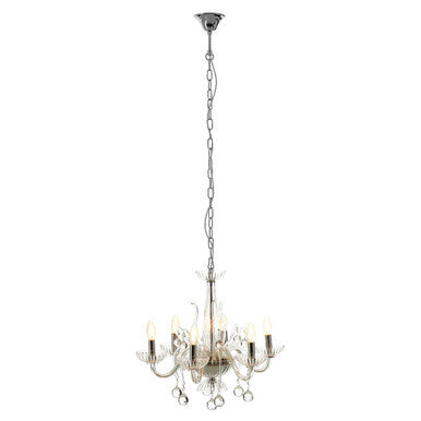6 Bulb Clear Crystal Glass Chandelier | Morano