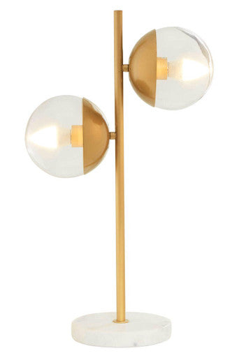 Two Light Gold Finish Table Lamp with White Marble Base | Revive