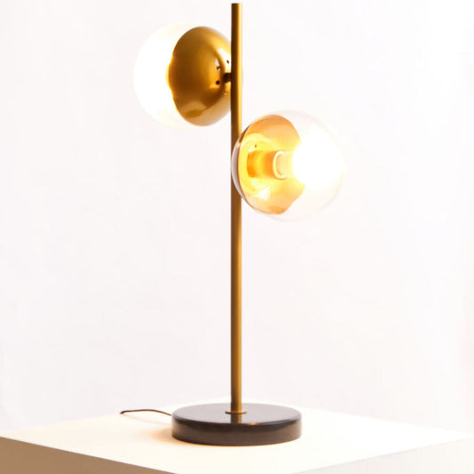 Revive Two Light Gold and Black Marble Table Lamp