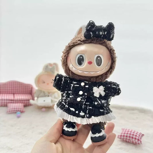 High-Fashion V1 V2 Labubu High End Luxury Chane Set 15cm 17cm Classic Grid Style Dress Set Fashion Clothes Replacement