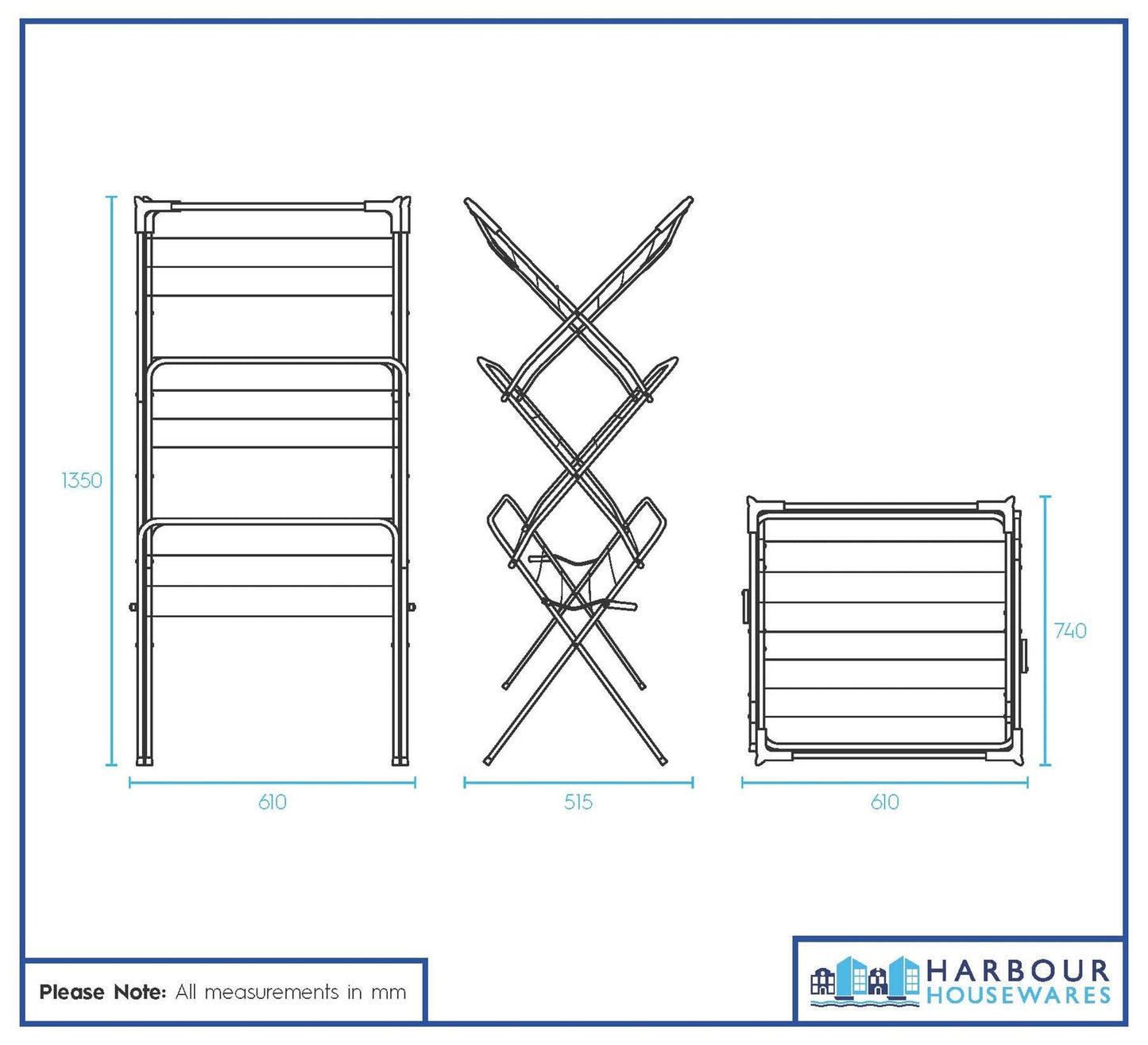 3 Tier Foldable Clothes Airer - Black
