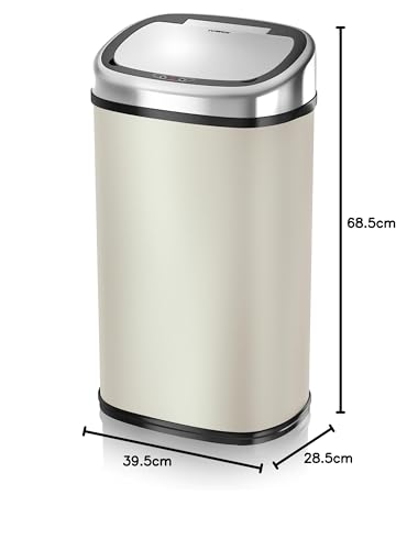 Tower T80903 Kitchen Bin with Sensor Lid, Automatic Soft-Close, Manual Override, Almond, 58 Litre, 27.4 x 40.2 x 70.9 cm